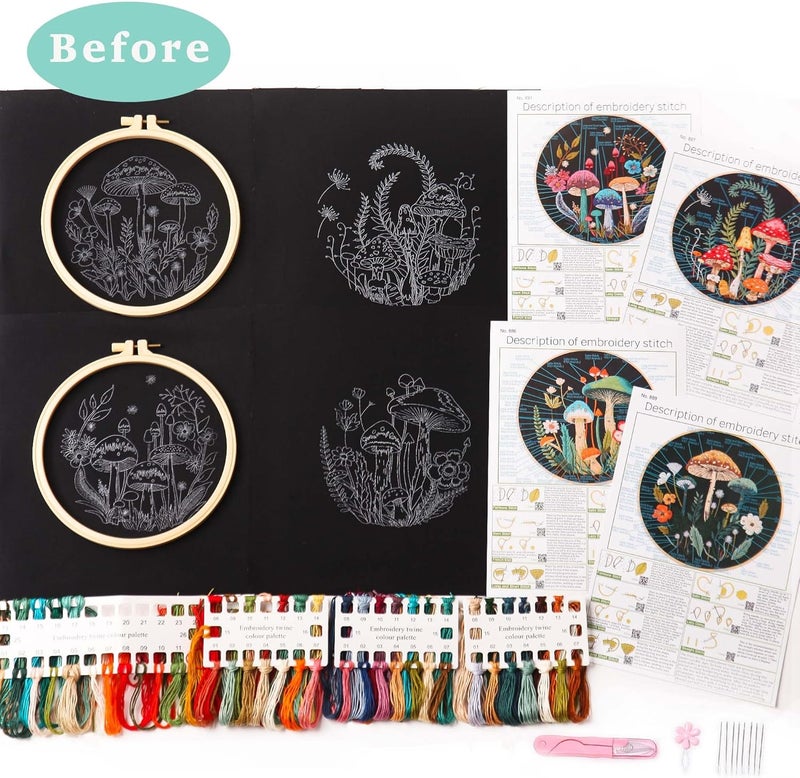 REEWISLY 4pcs of Embroidery Starter kit with Patterns and Instructions, DIY Adult Beginner Cross Stitch Kits, Including 2 Plastic Embroidery Rings, 1 Pair of Scissors, Colored Threads and Needles - Image 2